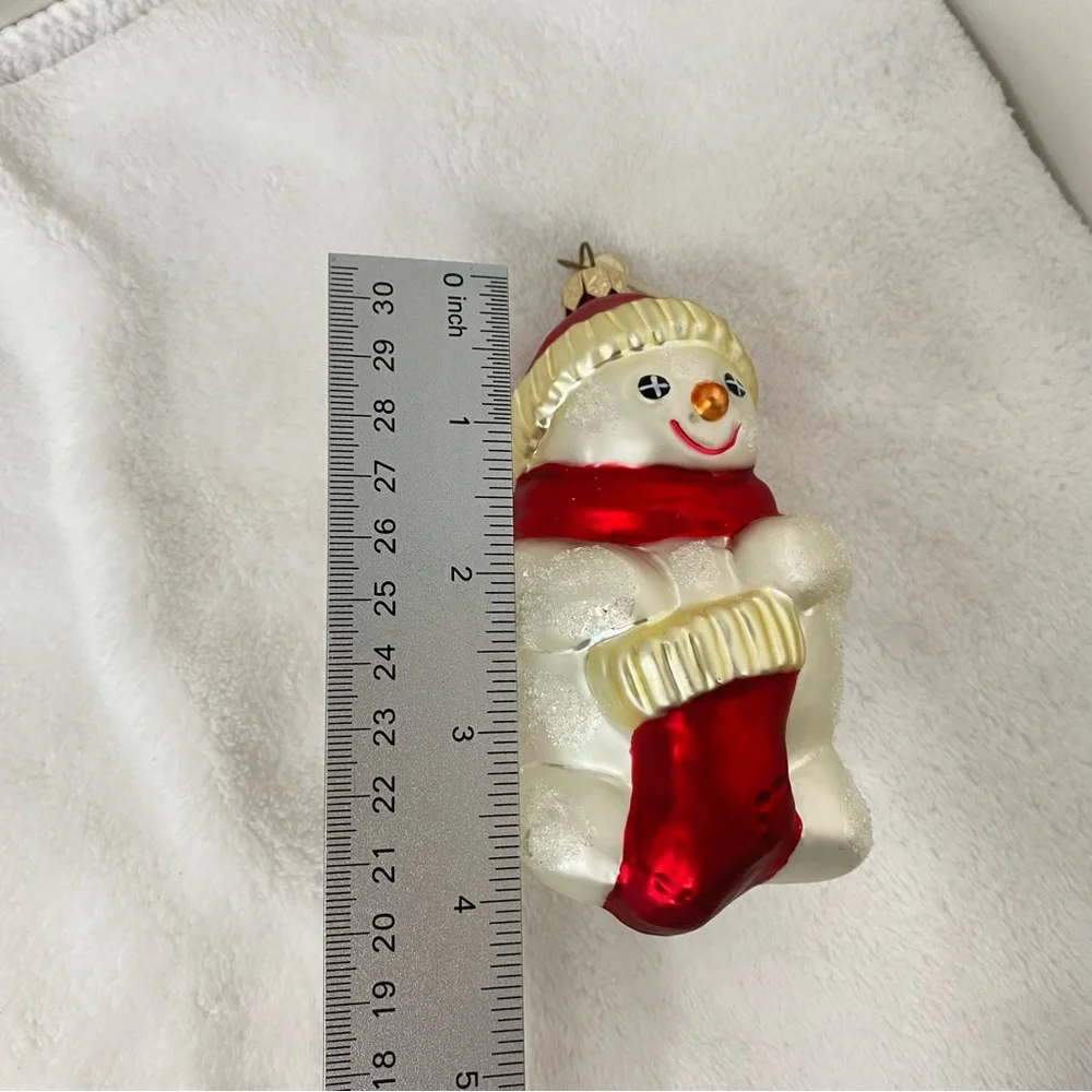 Department 56 Vintage Festive Snowman Holding a Red Stocking Christmas Ornament